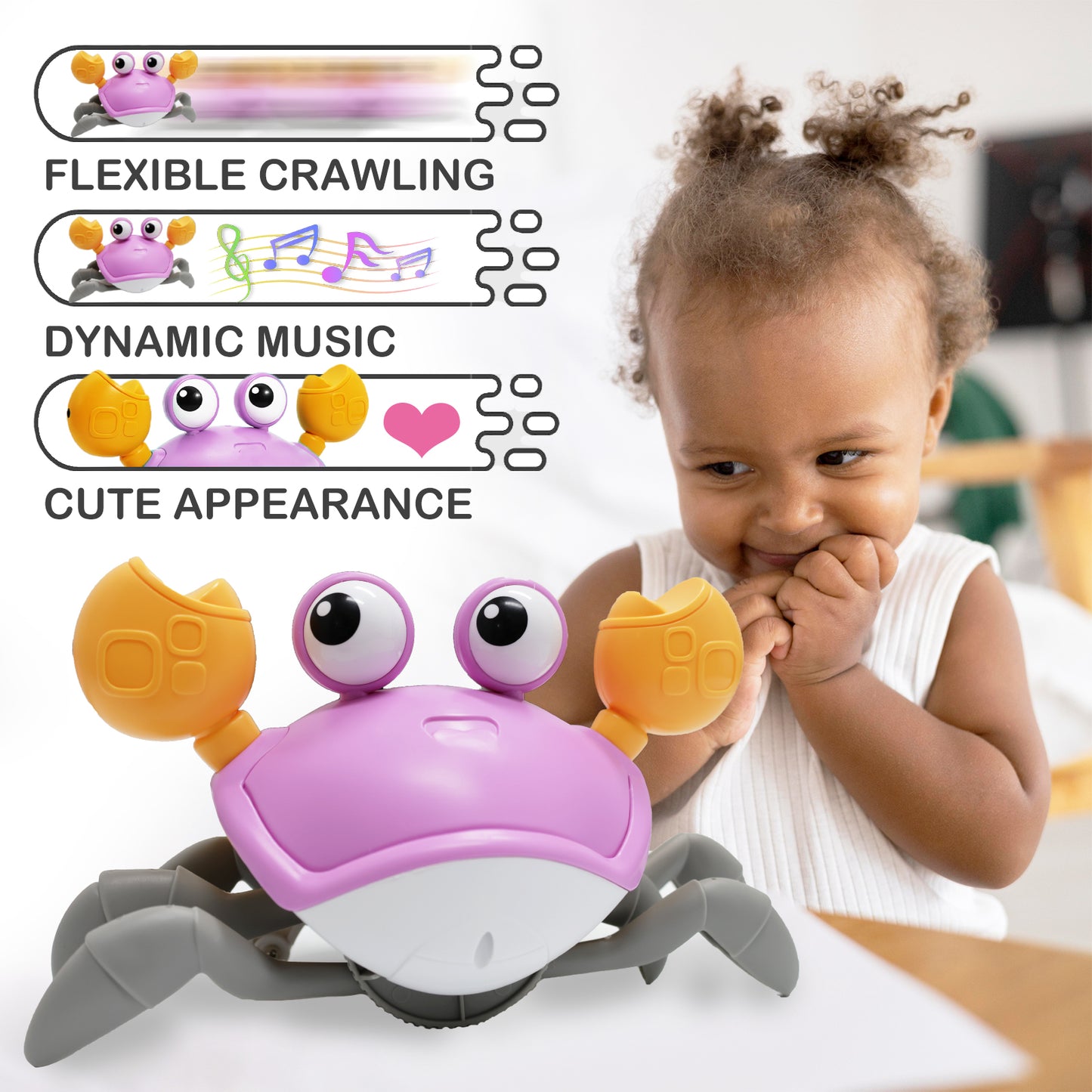 Crawling Crab Baby Toy, Advanced Infrared Crawling Crab Tummy Time Toy with Music, Infant Walking Dancing Crab Baby Toy, Boys Girls Toddler 6-12 12-18 Months Interactive Singing Birthday Gift (Purple)