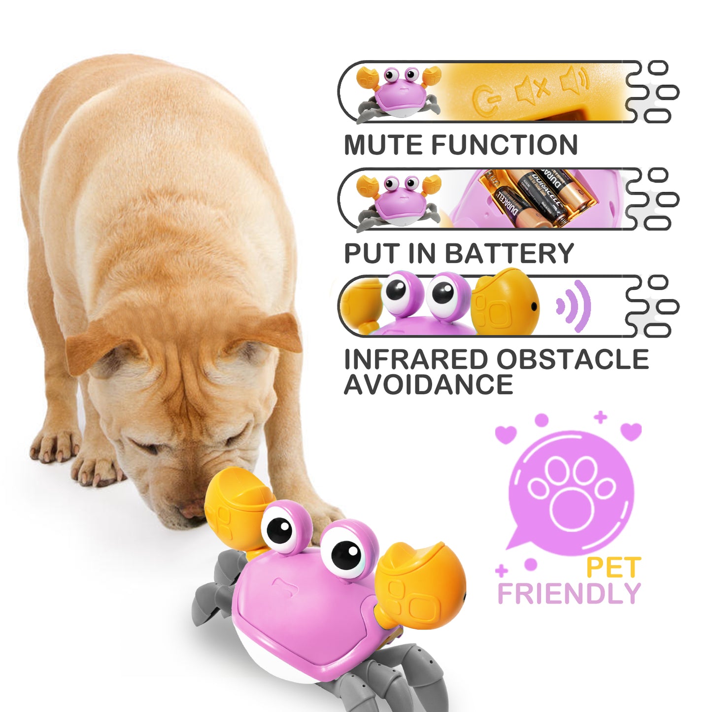 Crawling Crab Baby Toy, Advanced Infrared Crawling Crab Tummy Time Toy with Music, Infant Walking Dancing Crab Baby Toy, Boys Girls Toddler 6-12 12-18 Months Interactive Singing Birthday Gift (Purple)