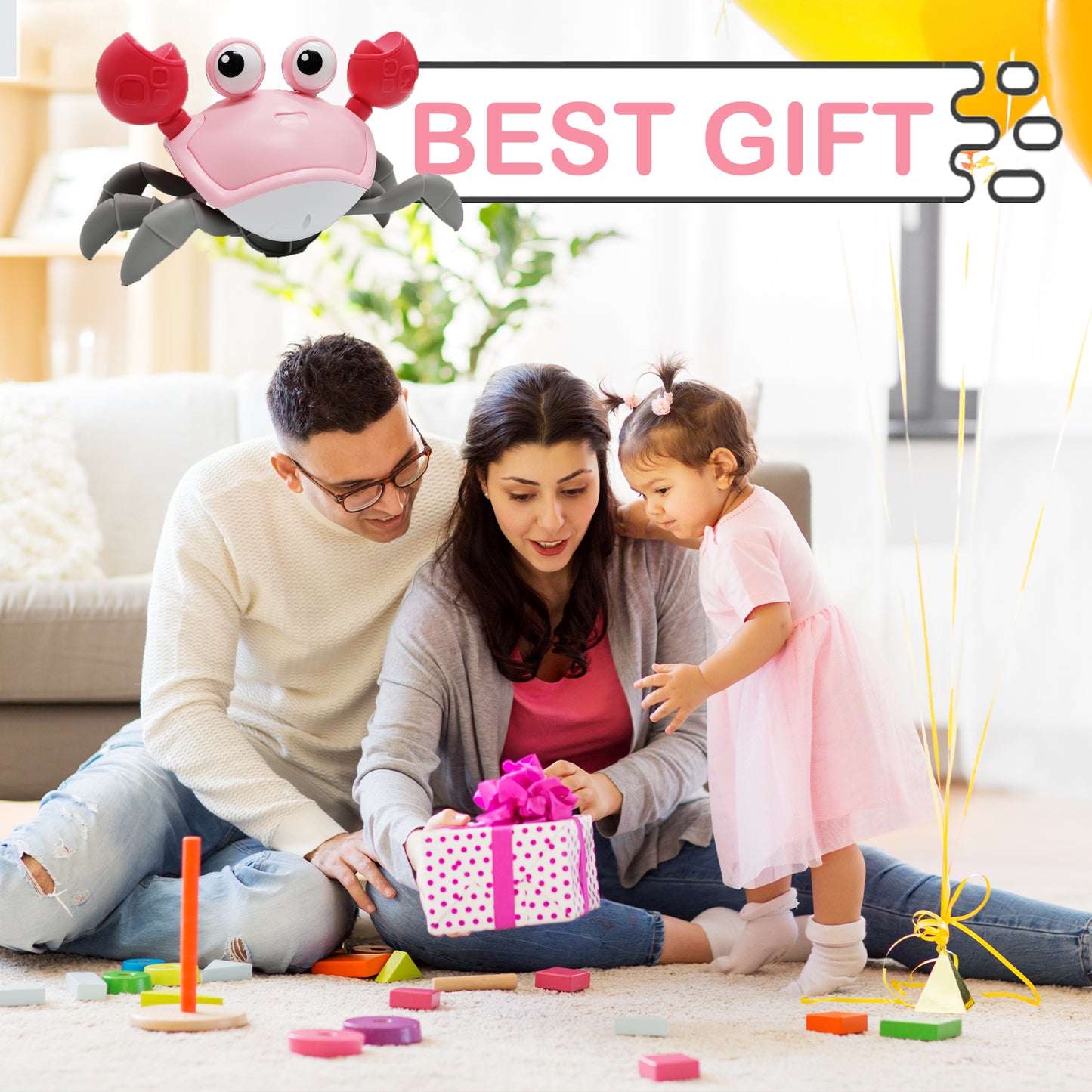 Crab Toys for Babies, Interactive Toddler Tummy Time Crab with Smart Sensor, Infant Walking Crab Baby Toy with Music (Mute Button), Boy Girl 6-12 12-18 Singing Dancing Learning Birthday Gift(Pink)