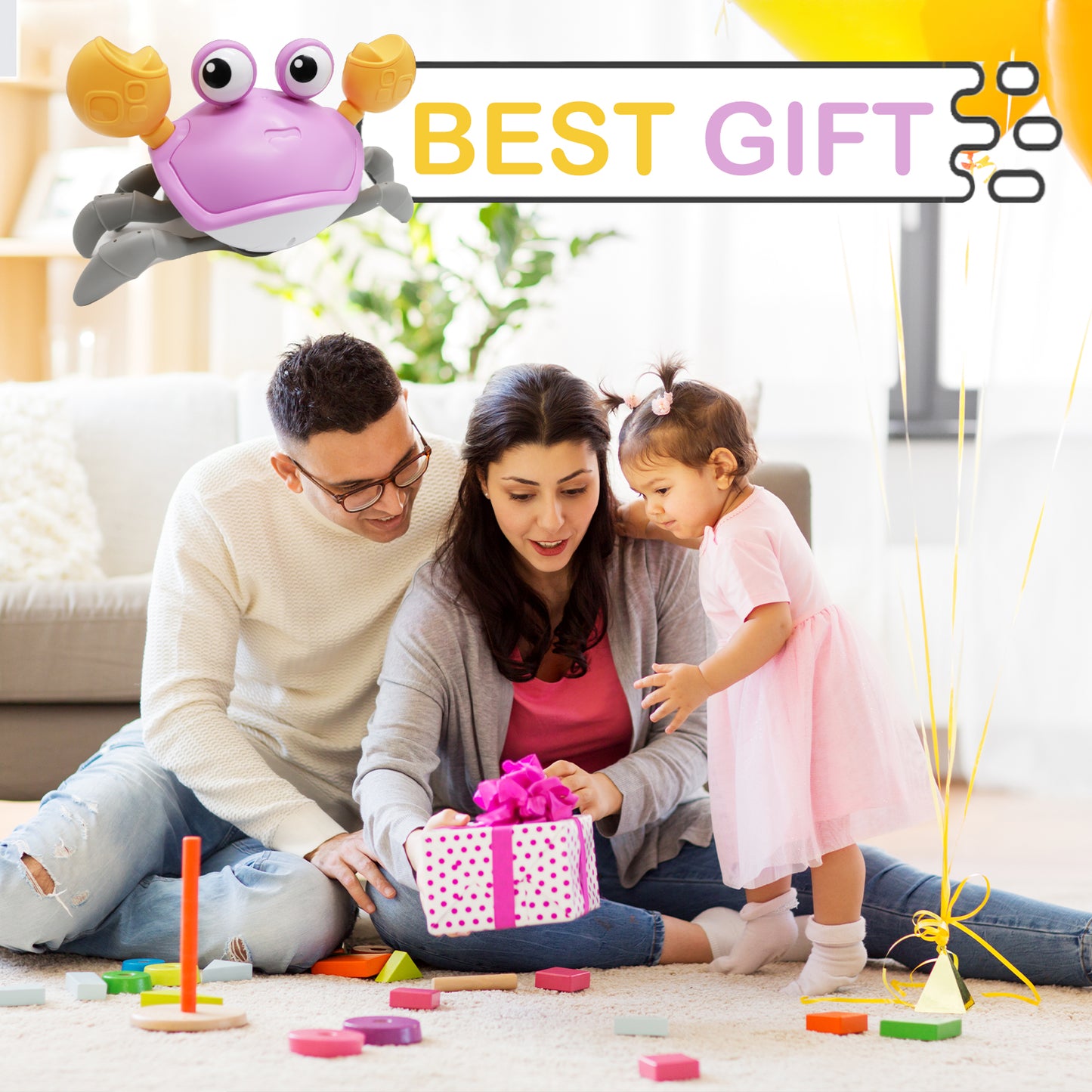 Crawling Crab Baby Toy, Advanced Infrared Crawling Crab Tummy Time Toy with Music, Infant Walking Dancing Crab Baby Toy, Boys Girls Toddler 6-12 12-18 Months Interactive Singing Birthday Gift (Purple)