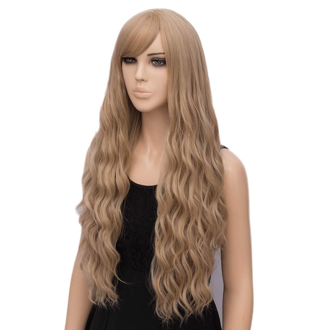 Blonde Wig for Women Long Wavy Heat Resistant Fiber Wigs Side Bangs Cosplay Party