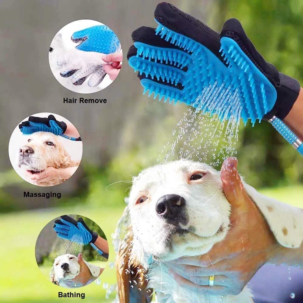Dog Bathing Tool Pet Grooming Glove Pet Hair Remover Bathtub Dog Shower Attachment with Massaging Glove, 3 Faucet Adapters to 98.5 inches Garden Hose