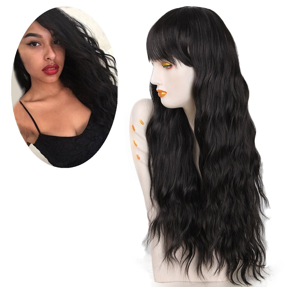 Blonde Wig for Women Long Wavy Heat Resistant Fiber Wigs Side Bangs Cosplay Party