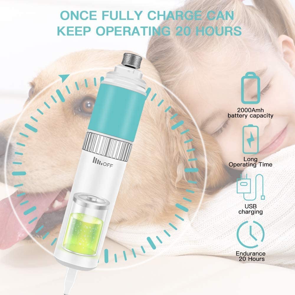 Dog Nail Grinder with Quite Low Noise for Large Medium Small Dogs and Cats, Highly Speeds Rechargeable Pet Claw Trimmer with Clipper and File