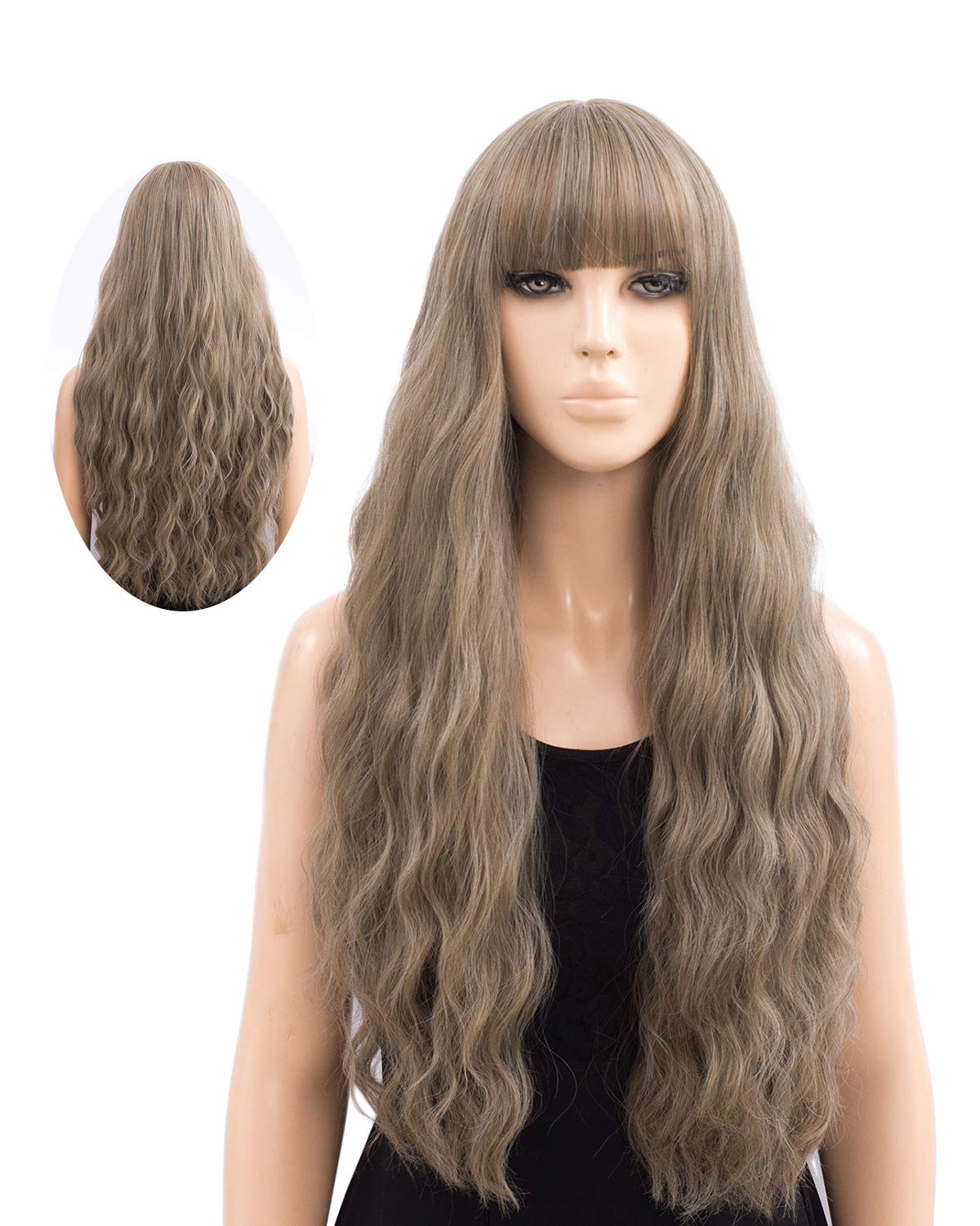 Blonde Wig for Women Long Wavy Heat Resistant Fiber Wigs Side Bangs Cosplay Party