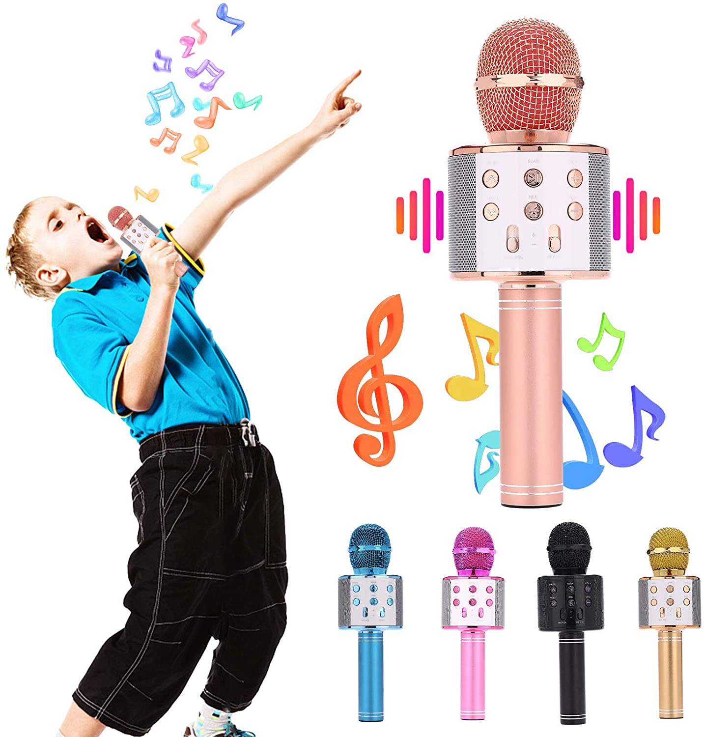 Wireless Bluetooth Karaoke Microphone, Portable Handheld Karaoke Machine Speaker with Controllable LED Lights for Birthday Home KTV Party/Kids Singing