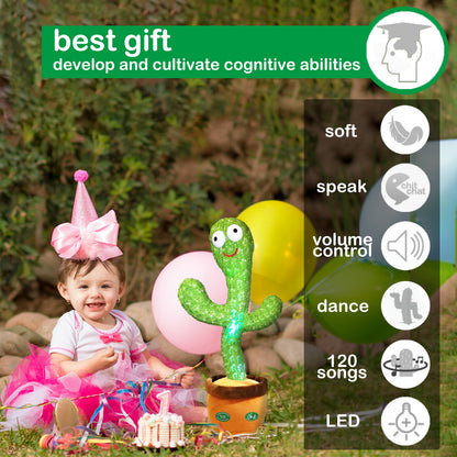 Dancing Cactus Mimicking Toy,Talking Repeat Singing Sunny Cactus Toy 120 Pcs Songs for Baby 15S Record Your Sound Sing+Dancing+Recording+LED