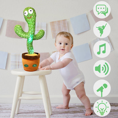 Dancing Cactus Mimicking Toy,Talking Repeat Singing Sunny Cactus Toy 120 Pcs Songs for Baby 15S Record Your Sound Sing+Dancing+Recording+LED