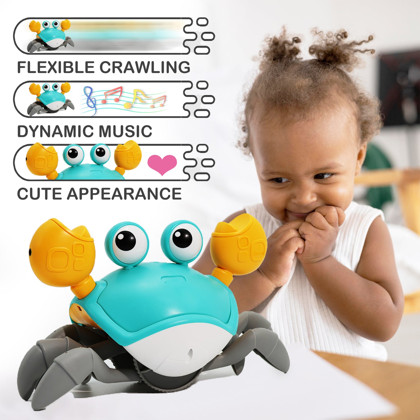 Pbooo Crawling Crab Baby Toy, Interactive Walking Dancing Moving Crab Toy (Infrared Sensing) 3-6 6-12 Months, Toddler Learning Tummy Time Crab, Infant Music Sensory Birthday Gifts-Green-5