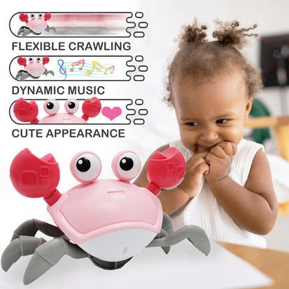Crab Toys for Babies, Interactive Toddler Tummy Time Crab with Smart Sensor, Infant Walking Crab Baby Toy with Music (Mute Button), Boy Girl 6-12 12-18 Singing Dancing Learning Birthday Gift(Pink)