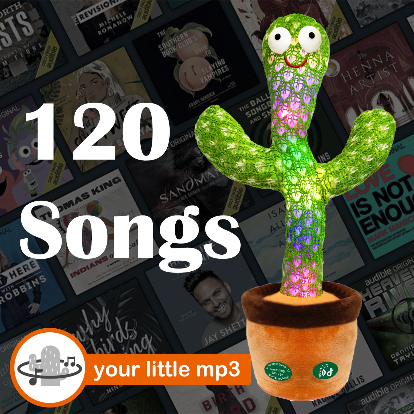 Pbooo [Update Volume Adjustable Dancing Cactus Mimicking Toy, Talking Repeat Singing Cactus Toy 120 Pcs Songs for Baby 16s Record Your Sound with Led Light(4)