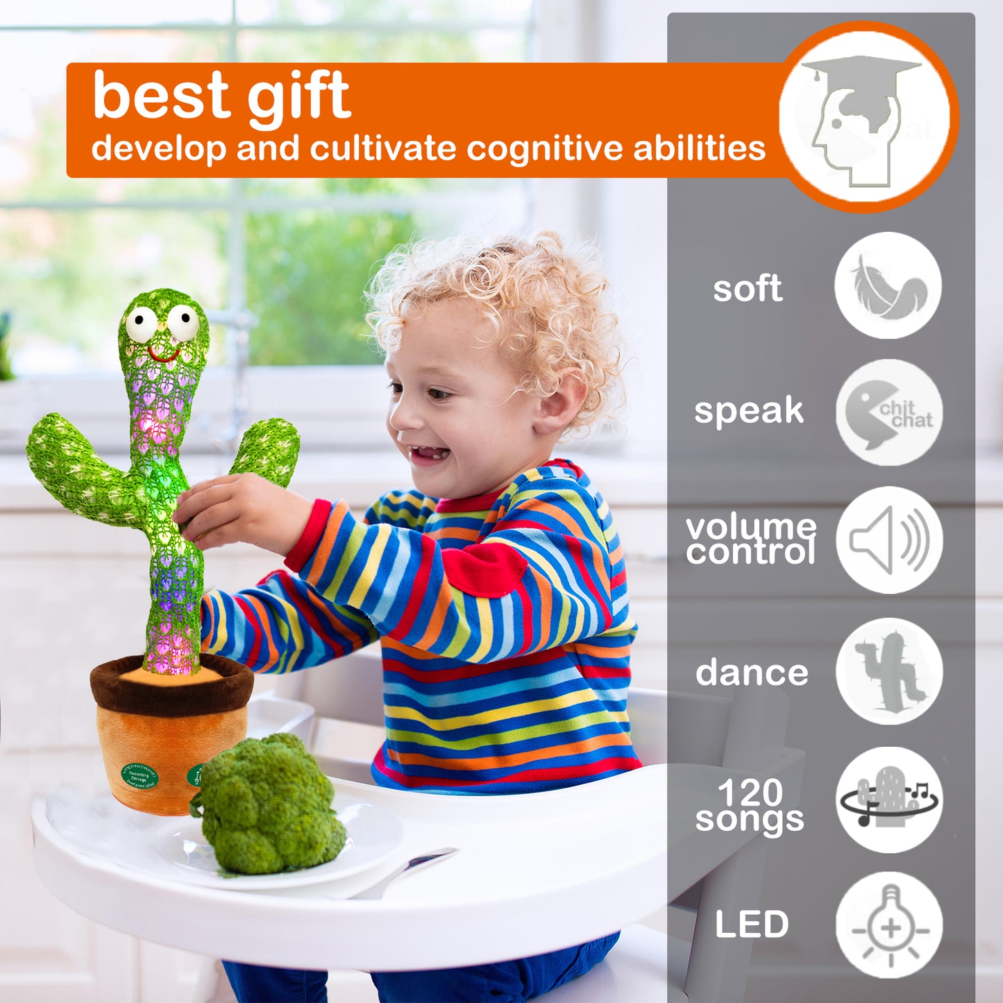 Pbooo [Update Volume Adjustable Dancing Cactus Mimicking Toy, Talking Repeat Singing Cactus Toy 120 Pcs Songs for Baby 16s Record Your Sound with Led Light(4)