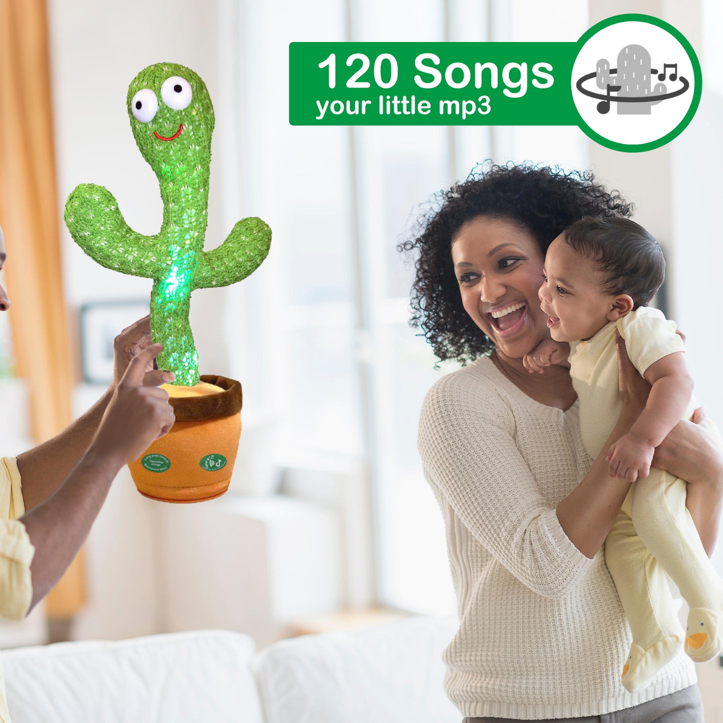 Dancing Cactus Mimicking Toy,Talking Repeat Singing Sunny Cactus Toy 120 Pcs Songs for Baby 15S Record Your Sound Sing+Dancing+Recording+LED