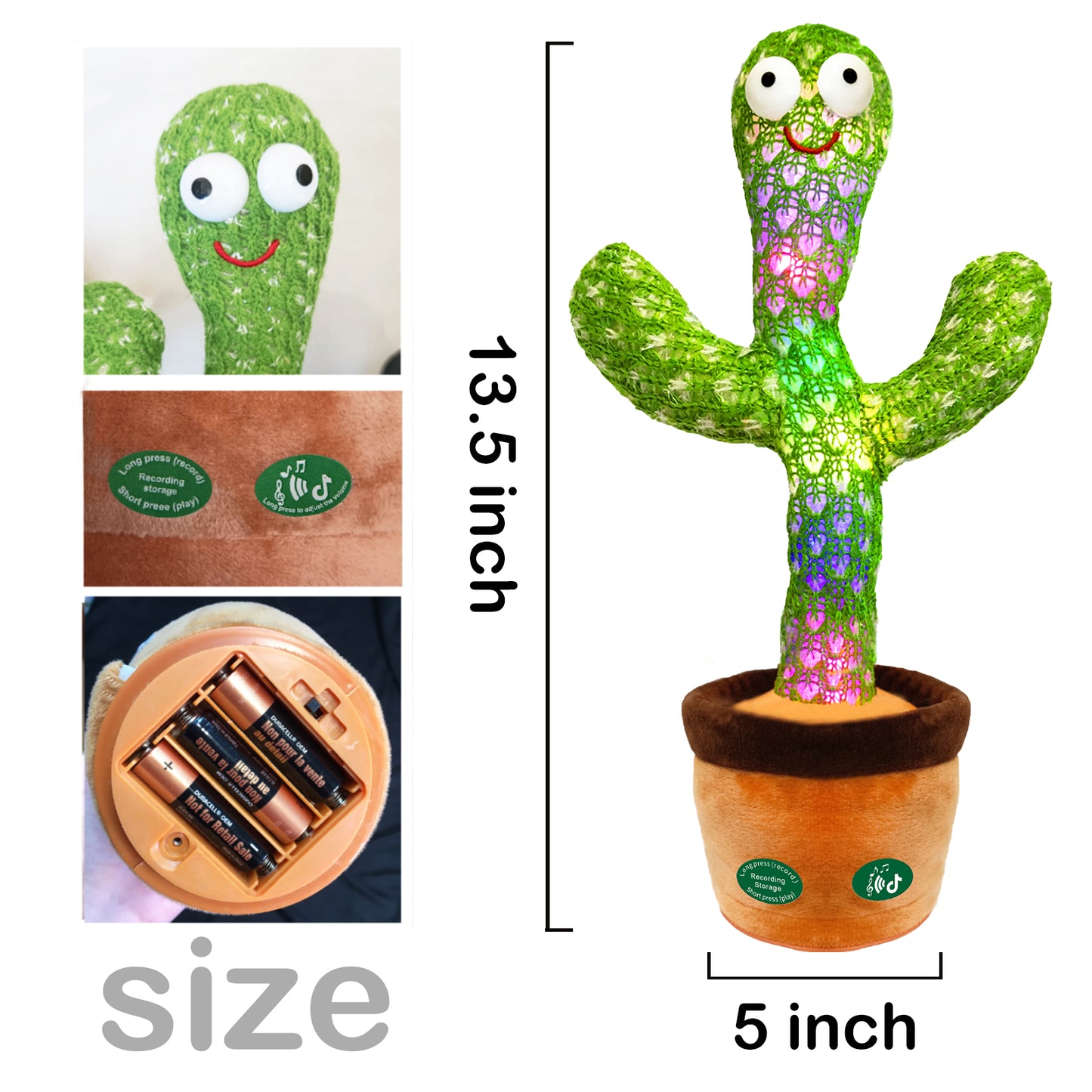 [Update Volume Adjustable] Talking Cactus Toy Mimics Back, Gift Package Repeat Talking Cactus Plush Toys - Talking Sing+Repeat+Dancing+Recording+Rainbow Led Cactus Toy(15 Second Recording)(2)