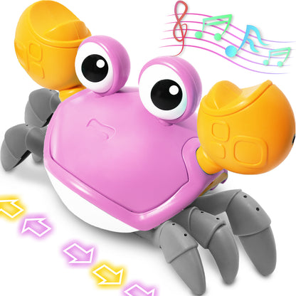 Crawling Crab Baby Toy, Advanced Infrared Crawling Crab Tummy Time Toy with Music, Infant Walking Dancing Crab Baby Toy, Boys Girls Toddler 6-12 12-18 Months Interactive Singing Birthday Gift (Purple)