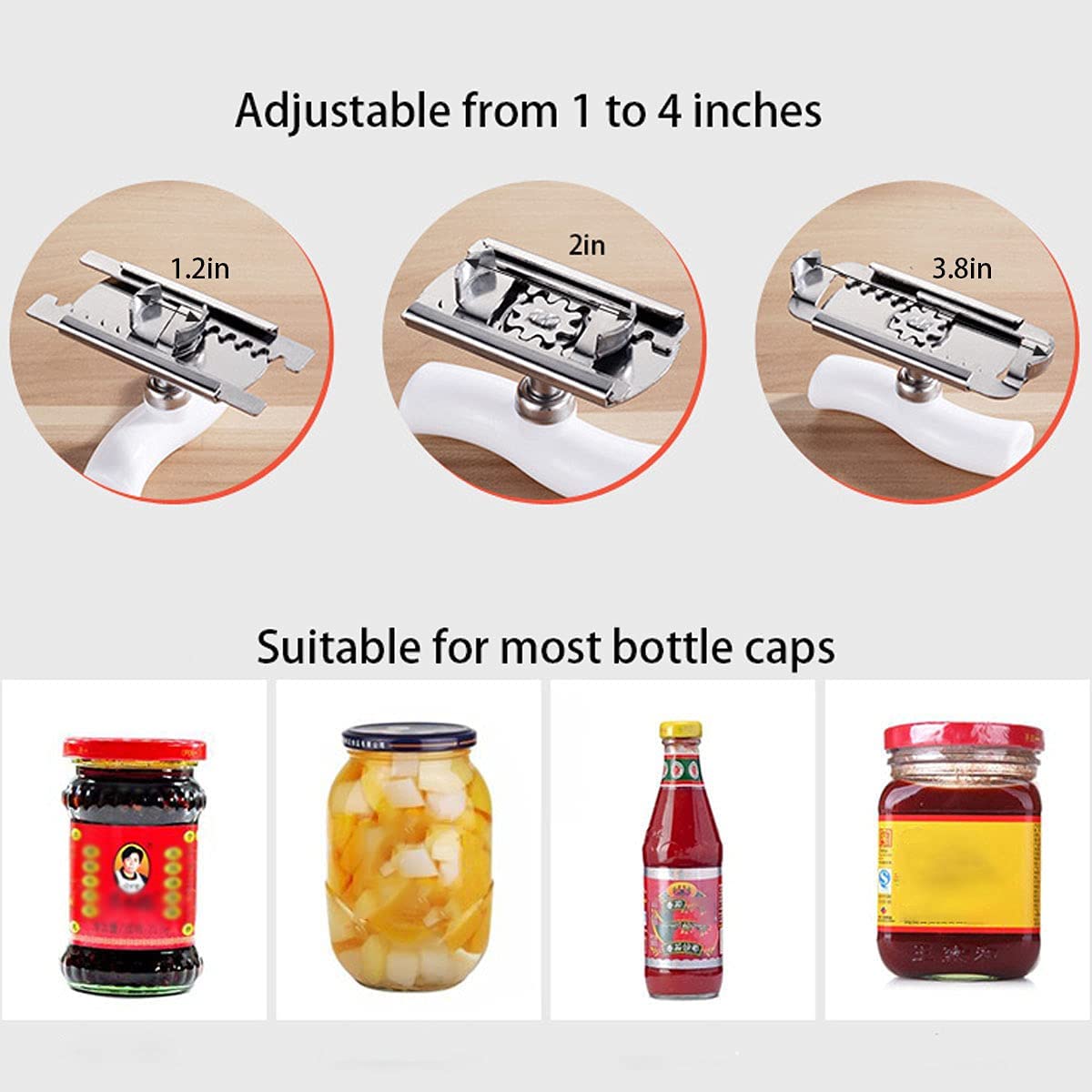 Jar Opener, Stainless Steel Multifunctional Adjustable Can Opener for 1.2-3.8inch Bottles and Jars with Lid, Non-slip Lid Opener Tool for Weak Hand and Seniors with Arthritis