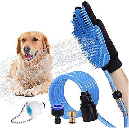 Dog Bathing Tool Pet Grooming Glove Pet Hair Remover Bathtub Dog Shower Attachment with Massaging Glove, 3 Faucet Adapters to 98.5 inches Garden Hose