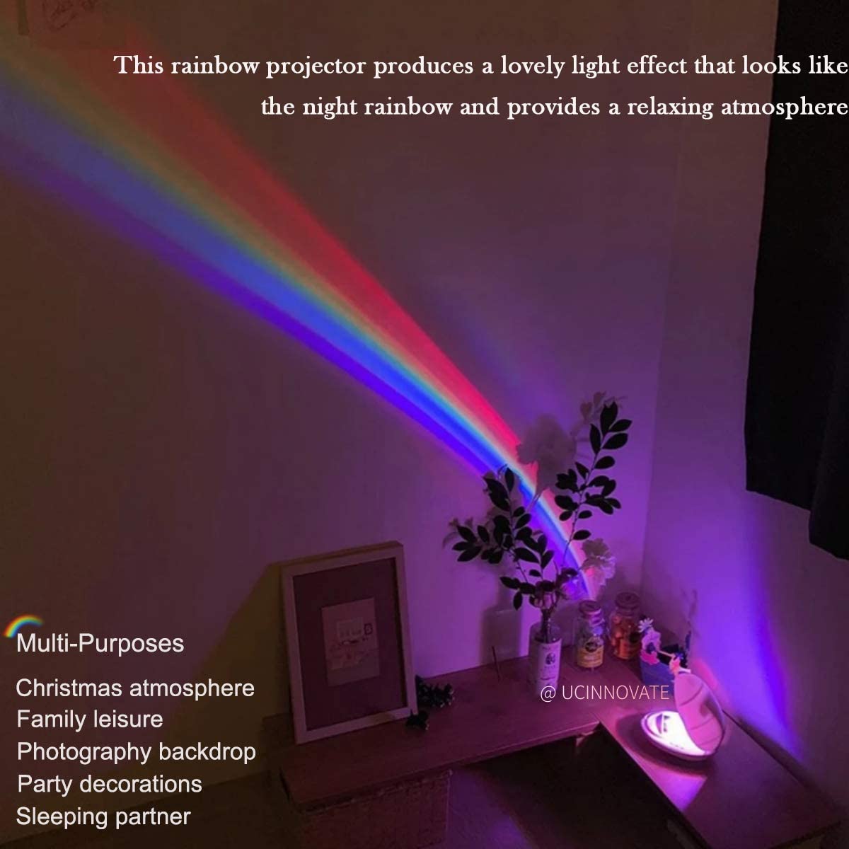 Neon Lights Rainbow Projector with 3 Modes Art Rainbow Light Portable Night Light, Indoor Wall Decor for Christmas Gifts, Kids Room, Living Room, Party Decoration