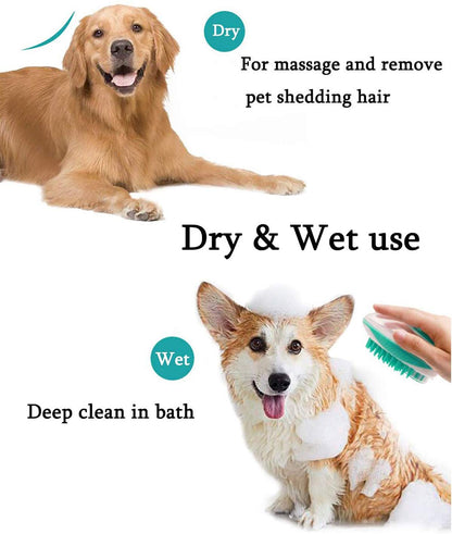 2 in 1 Pet Brush Bath Massage Brush,Shampoo Dispenser for Pet Grooming,Deshedding Soft Silicone Bristles Perfect for Washing,Massaging Hair,Remove Loose Fur