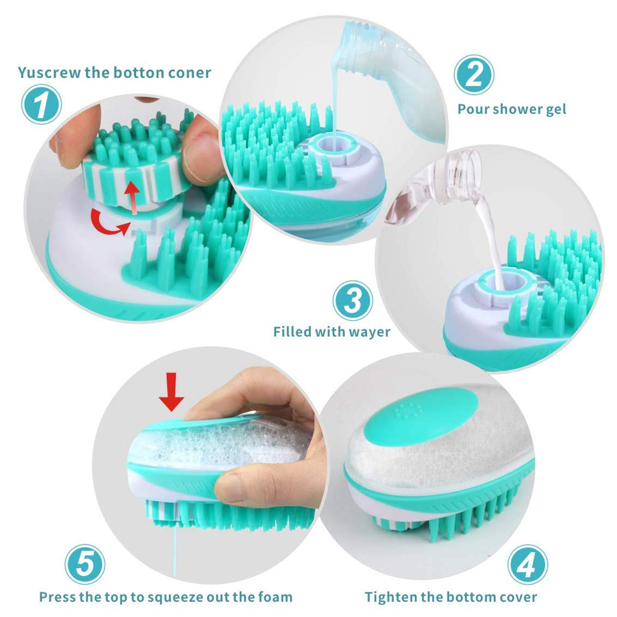 2 in 1 Pet Brush Bath Massage Brush,Shampoo Dispenser for Pet Grooming,Deshedding Soft Silicone Bristles Perfect for Washing,Massaging Hair,Remove Loose Fur