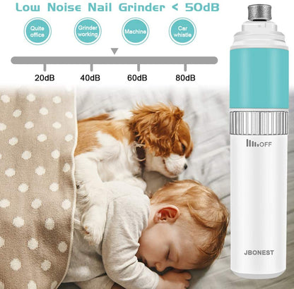 Dog Nail Grinder with Quite Low Noise for Large Medium Small Dogs and Cats, Highly Speeds Rechargeable Pet Claw Trimmer with Clipper and File