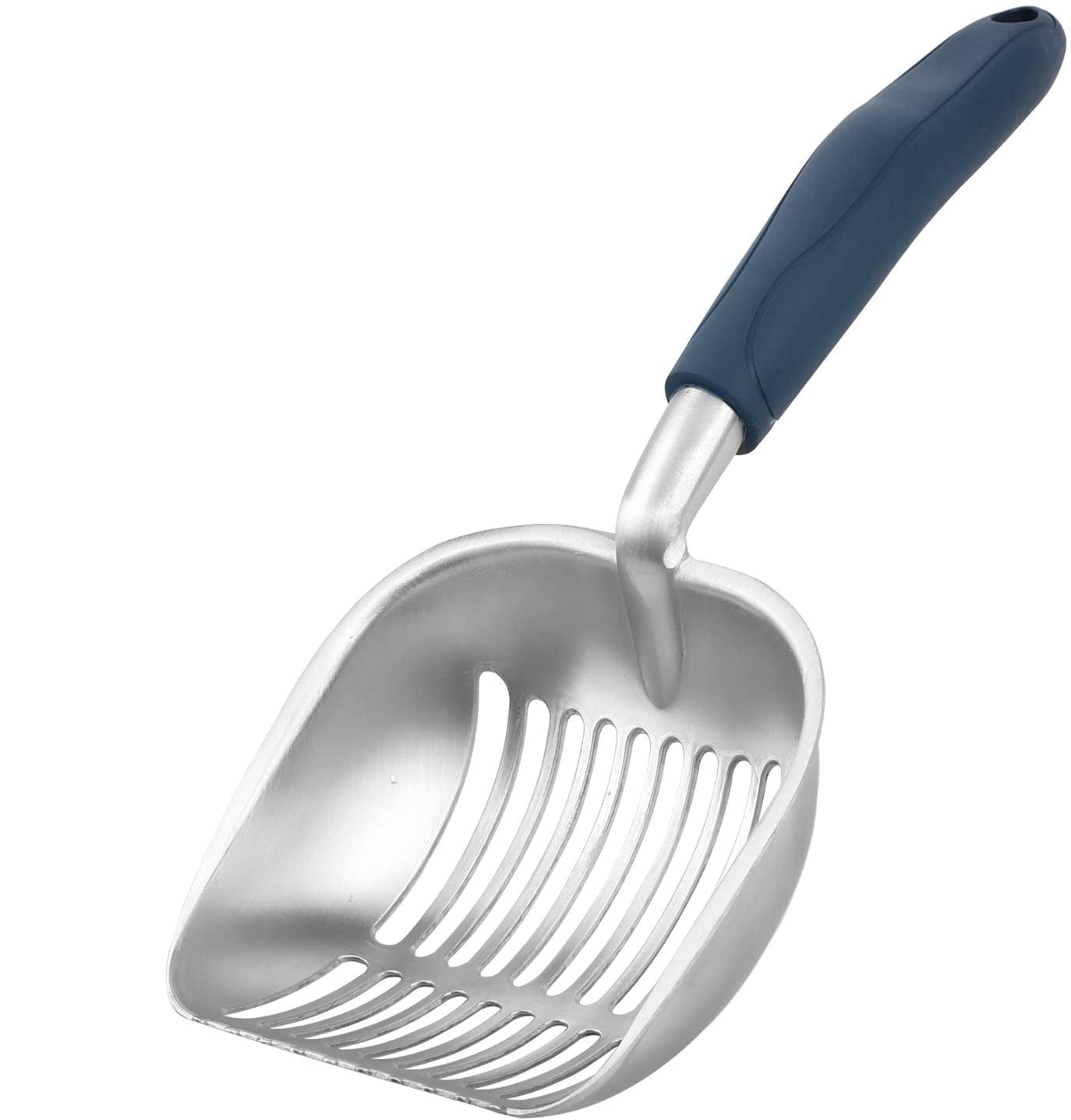 Solid Cat Litter Scoop with Silicone Handle, Aluminum Alloy Deep Cat Shovel, Large Pet Litter Scoop Metal with Mesh, Lightweight Shovel Suitable for All Kitty Litter Box