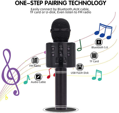 Wireless Bluetooth Karaoke Microphone, Portable Handheld Karaoke Machine Speaker with Controllable LED Lights for Birthday Home KTV Party/Kids Singing