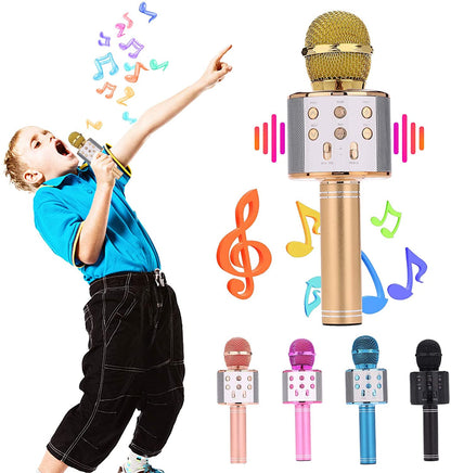 Wireless Bluetooth Karaoke Microphone, Portable Handheld Karaoke Machine Speaker with Controllable LED Lights for Birthday Home KTV Party/Kids Singing