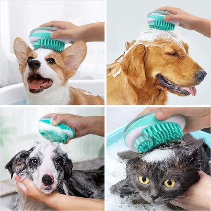 2 in 1 Pet Brush Bath Massage Brush,Shampoo Dispenser for Pet Grooming,Deshedding Soft Silicone Bristles Perfect for Washing,Massaging Hair,Remove Loose Fur