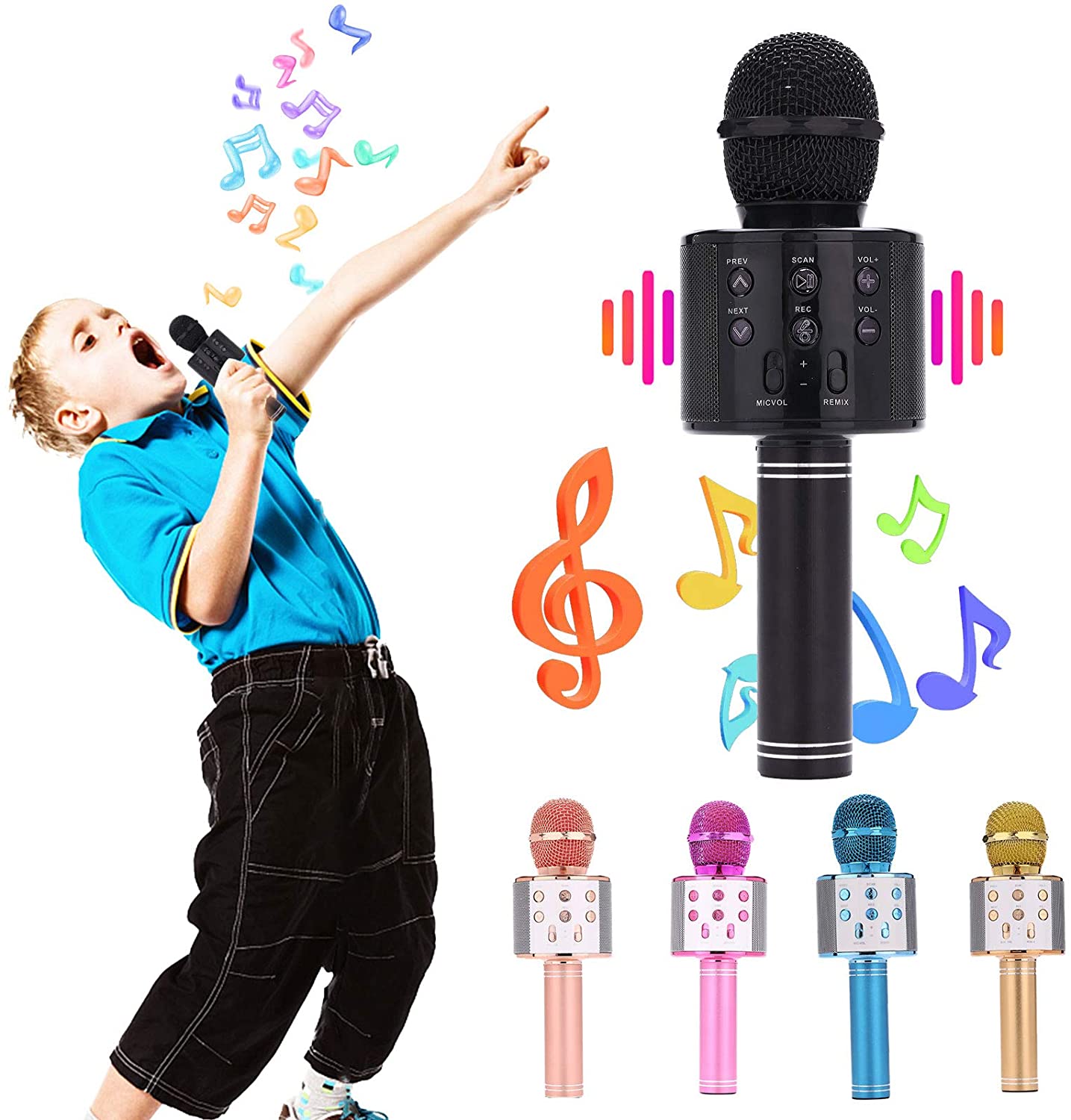 Wireless Bluetooth Karaoke Microphone, Portable Handheld Karaoke Machine Speaker with Controllable LED Lights for Birthday Home KTV Party/Kids Singing