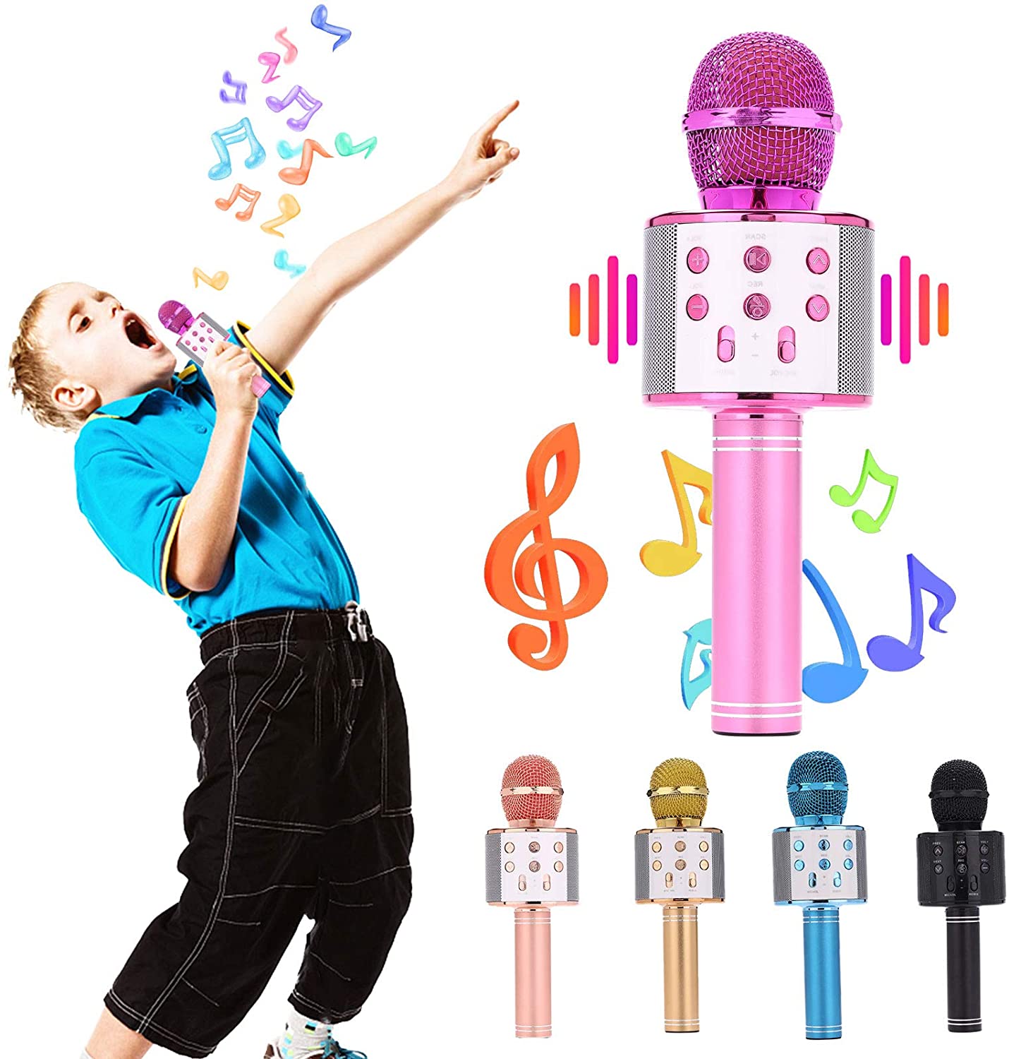 Wireless Bluetooth Karaoke Microphone, Portable Handheld Karaoke Machine Speaker with Controllable LED Lights for Birthday Home KTV Party/Kids Singing