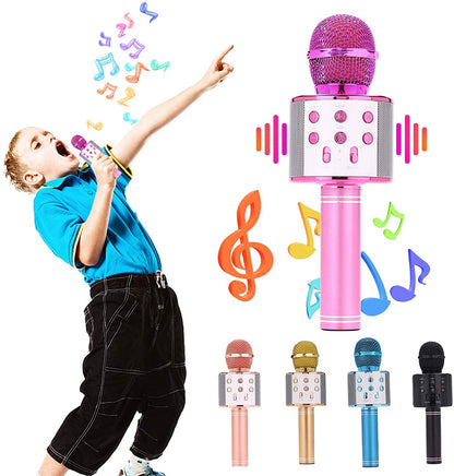 Wireless Bluetooth Karaoke Microphone, Portable Handheld Karaoke Machine Speaker with Controllable LED Lights for Birthday Home KTV Party/Kids Singing