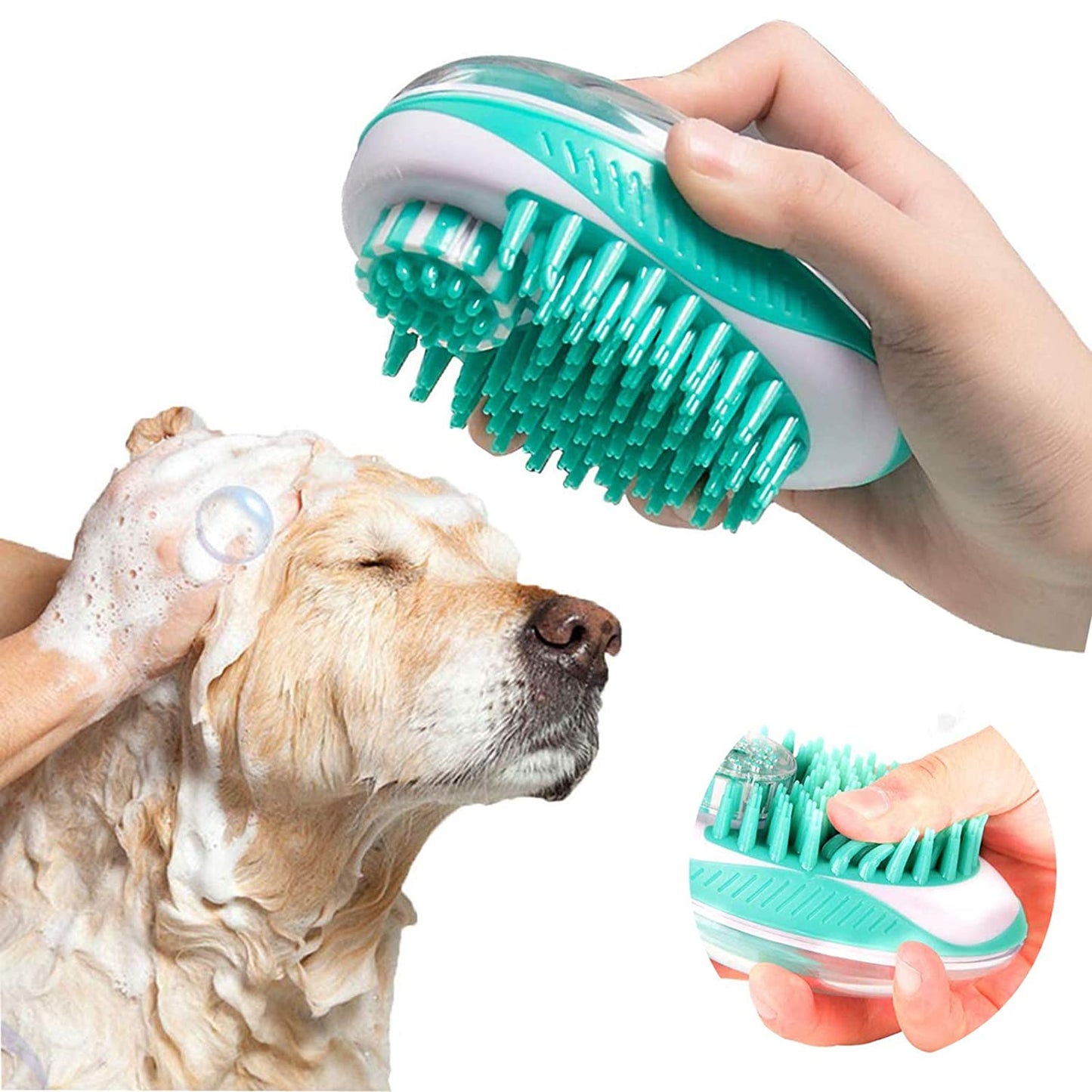 2 in 1 Pet Brush Bath Massage Brush,Shampoo Dispenser for Pet Grooming,Deshedding Soft Silicone Bristles Perfect for Washing,Massaging Hair,Remove Loose Fur