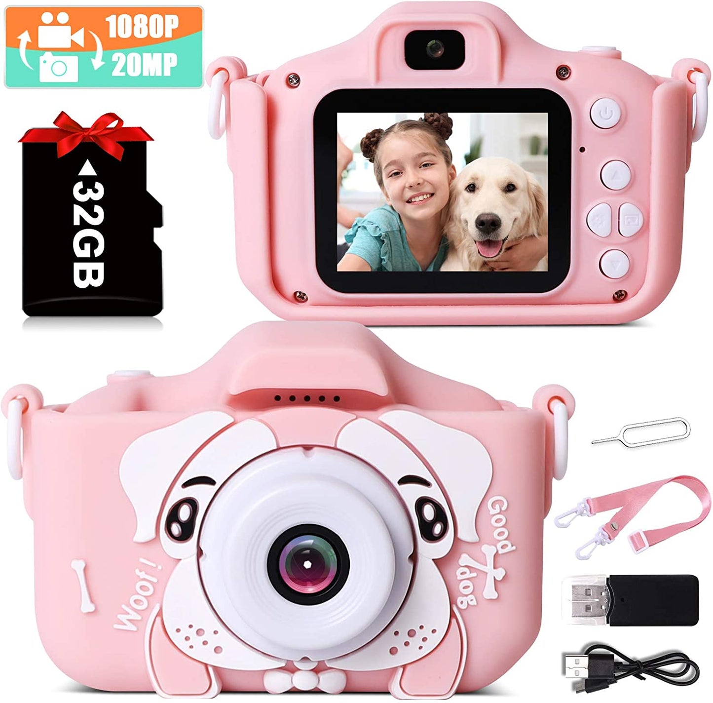 Kids Camera for Girls Boys,Kids Selfie Camera Toy 1080P HD Digital Video Camera for Toddler, Best Gifts for 3-12 Years Old Children with 32G SD Card