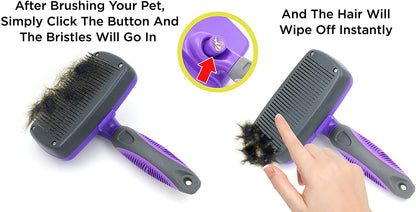Self Cleaning Slicker Brush – Gently Removes Loose Undercoat, Mats and Tangled Hair – Your Dog or Cat Will Love Being Brushed with The Grooming Brush