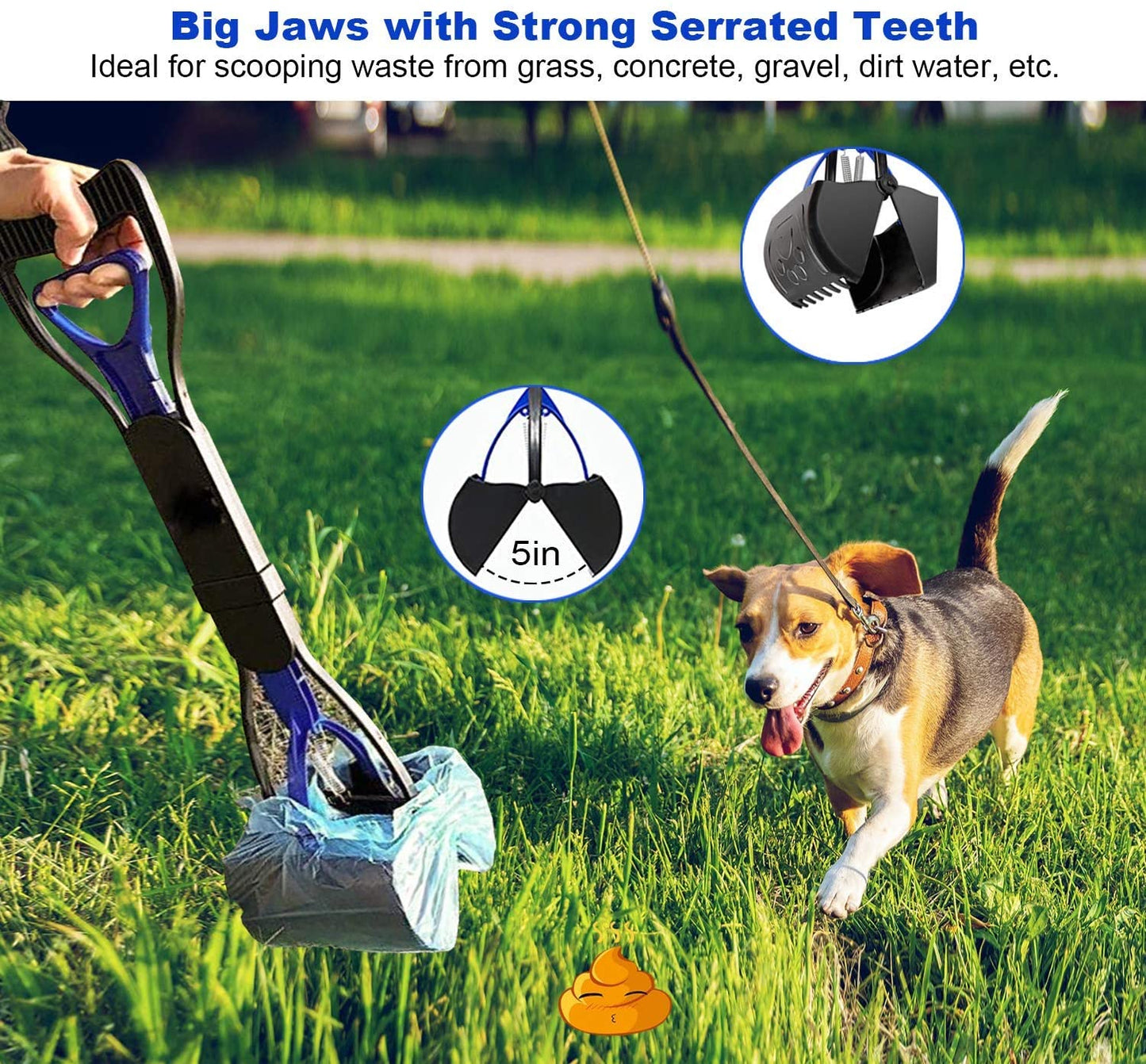 Long Handle Portable Pet Pooper Scooper for Dogs,Non-Breakable Pet Pooper Scooper with High Strength Durable Spring,Easy to Use for Lawns, Grass, etc