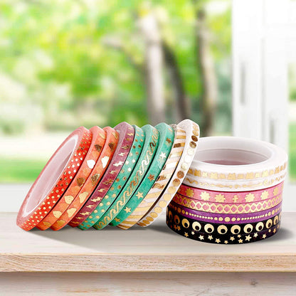 Cute 48 Rolls Washi Tape Set,Foil Gold Thin Decorative Masking Washi Tapes,3MM Wide DIY Paper Tape for DIY Craft Scrapbooking Gift Wrapping Planner