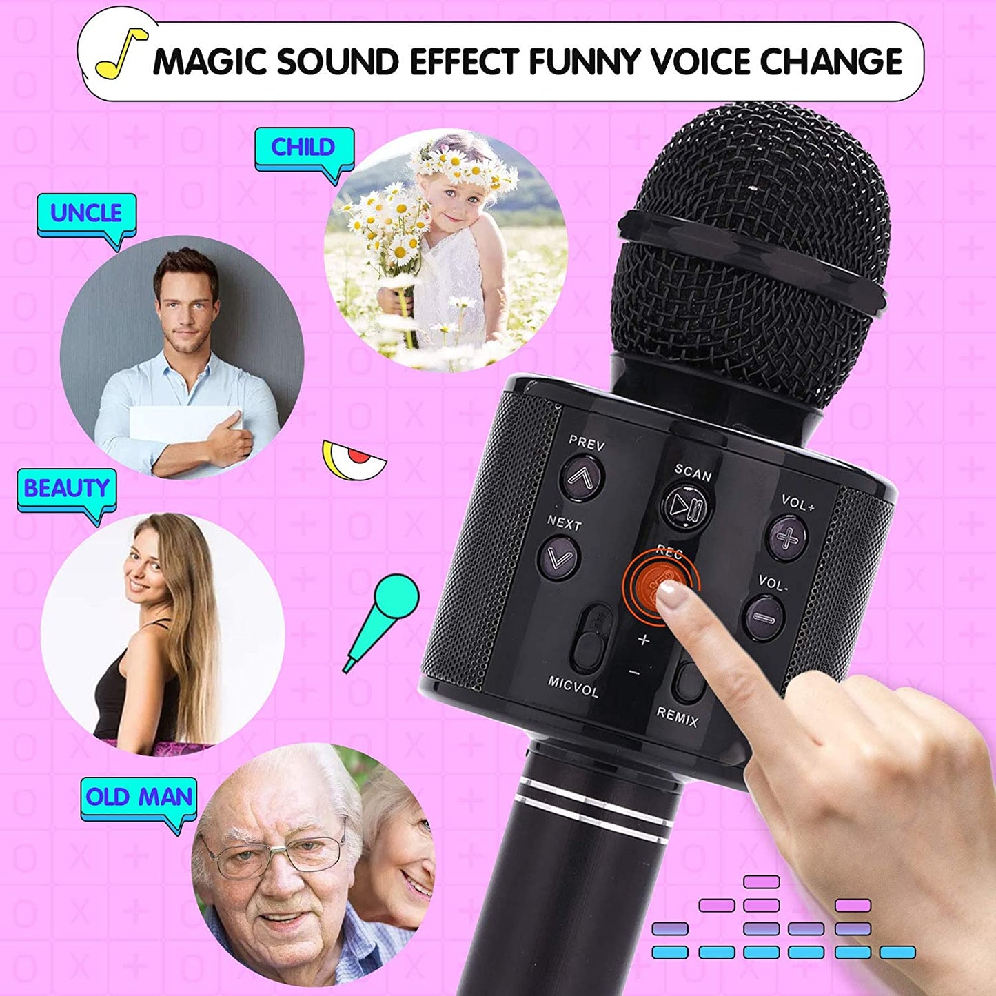 Wireless Bluetooth Karaoke Microphone, Portable Handheld Karaoke Machine Speaker with Controllable LED Lights for Birthday Home KTV Party/Kids Singing